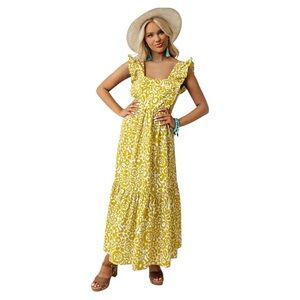 NWT Aakaa Yellow Patterned Maxi Dress